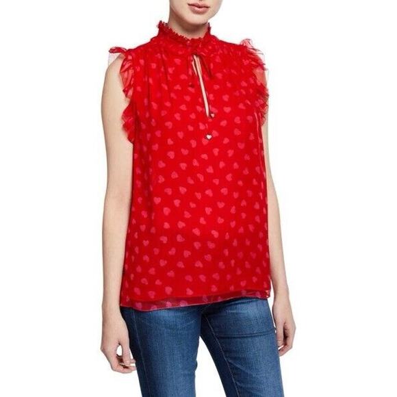kate spade Tops - $268 Kate Spade M Heartbeat Silk Red Pink Sleeveless Mock Neck Ruffle Blouse